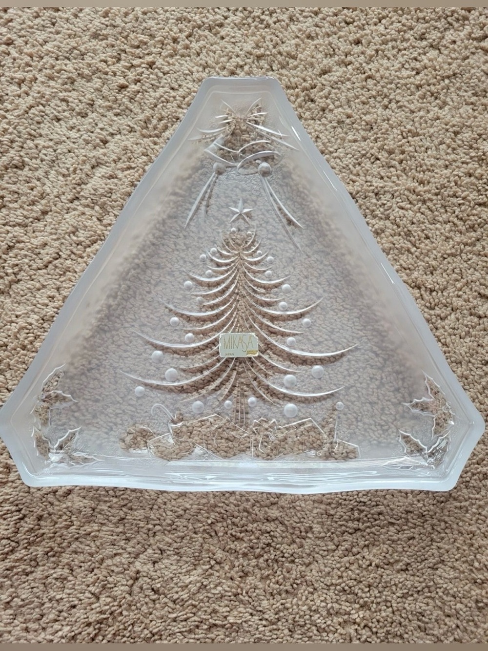 Mikasa Christmas Joy Hostess Platter Christmas Tree Frosted Glass NWT